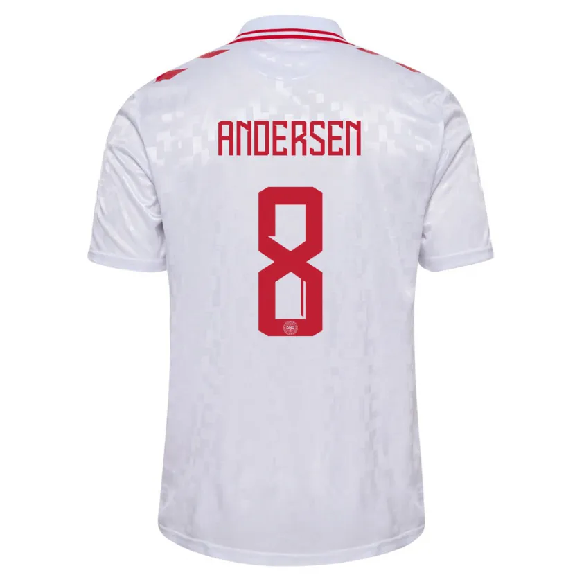 Danxen Homme Maillot Danemark Silas Andersen #8 Blanc Tenues Extérieur 24-26 T-Shirt