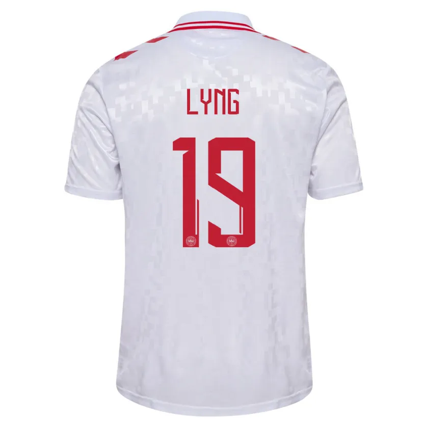 Danxen Homme Maillot Danemark Alexander Lyng #19 Blanc Tenues Extérieur 24-26 T-Shirt