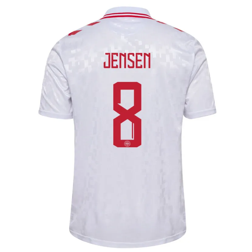 Danxen Homme Maillot Danemark Tobias Lund Jensen #8 Blanc Tenues Extérieur 24-26 T-Shirt