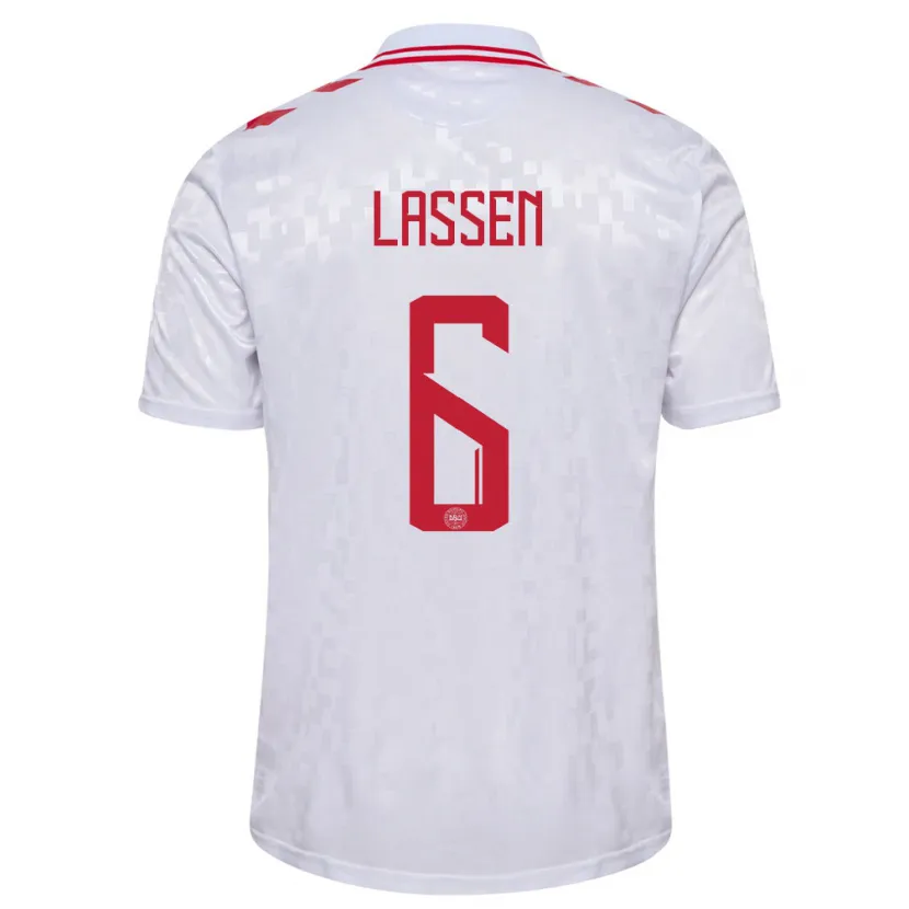 Danxen Homme Maillot Danemark Noah Lassen #6 Blanc Tenues Extérieur 24-26 T-Shirt