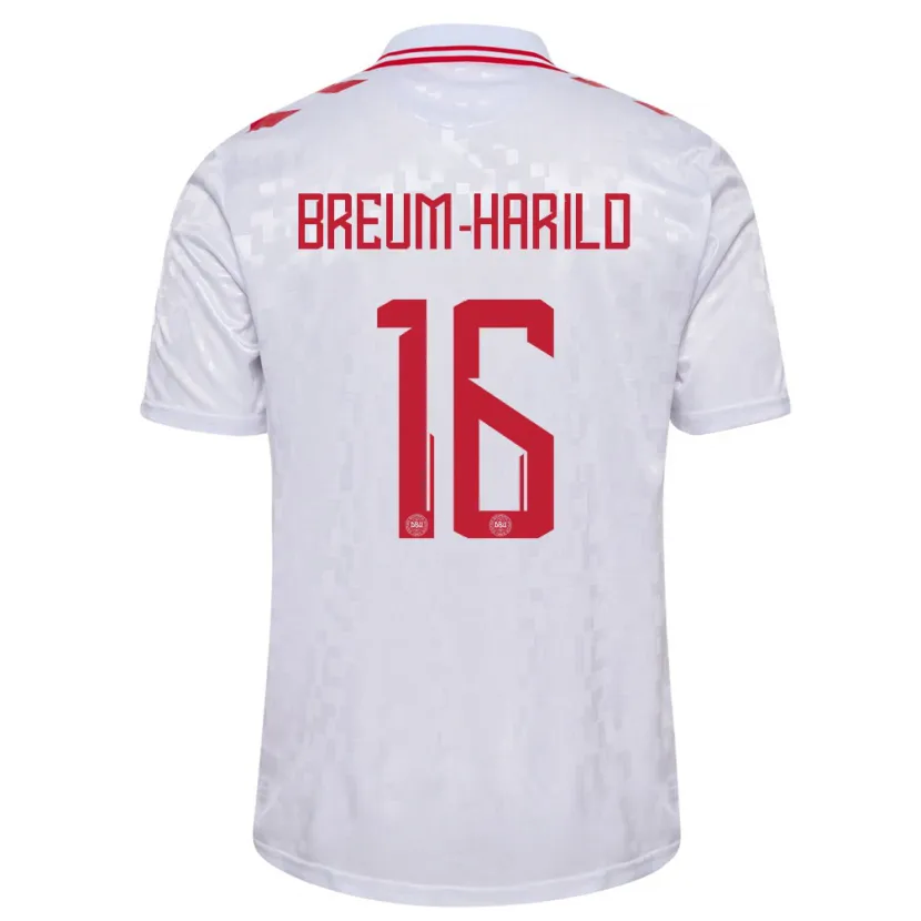 Danxen Homme Maillot Danemark Tobias Breum-Harild #16 Blanc Tenues Extérieur 24-26 T-Shirt