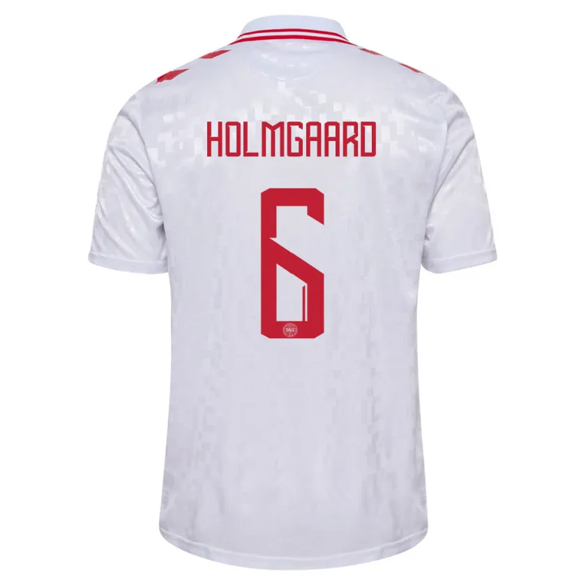 Danxen Homme Maillot Danemark Karen Holmgaard #6 Blanc Tenues Extérieur 24-26 T-Shirt