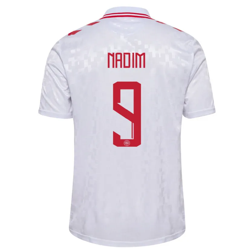 Danxen Homme Maillot Danemark Nadia Nadim #9 Blanc Tenues Extérieur 24-26 T-Shirt