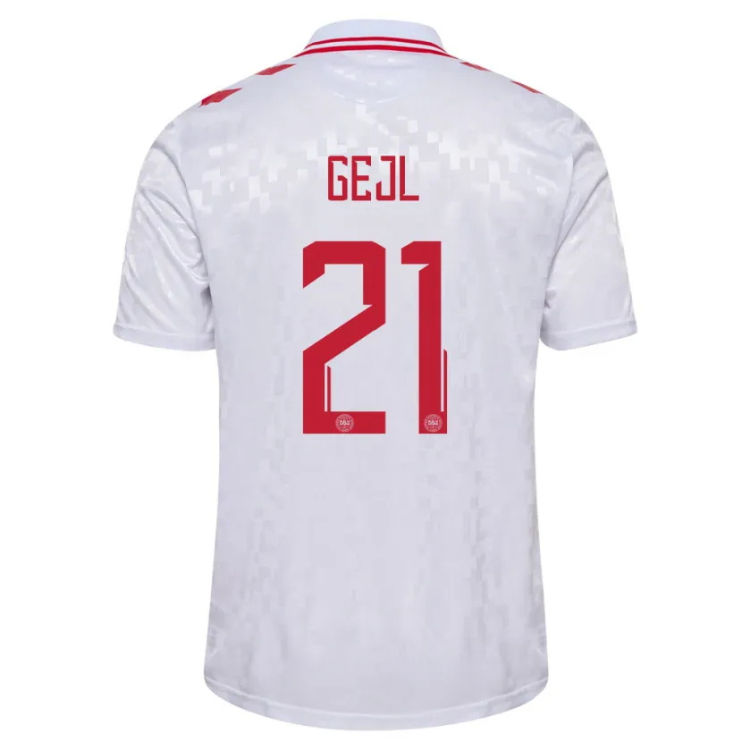 Danxen Homme Maillot Danemark Mille Gejl #21 Blanc Tenues Extérieur 24-26 T-Shirt
