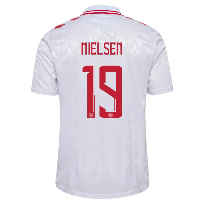 Danxen Homme Maillot Danemark Casper Nielsen #19 Blanc Tenues Extérieur 24-26 T-Shirt