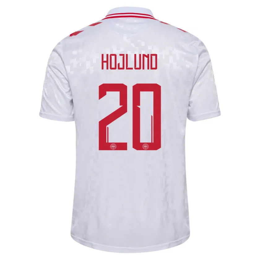 Danxen Homme Maillot Danemark Rasmus Hojlund #20 Blanc Tenues Extérieur 24-26 T-Shirt