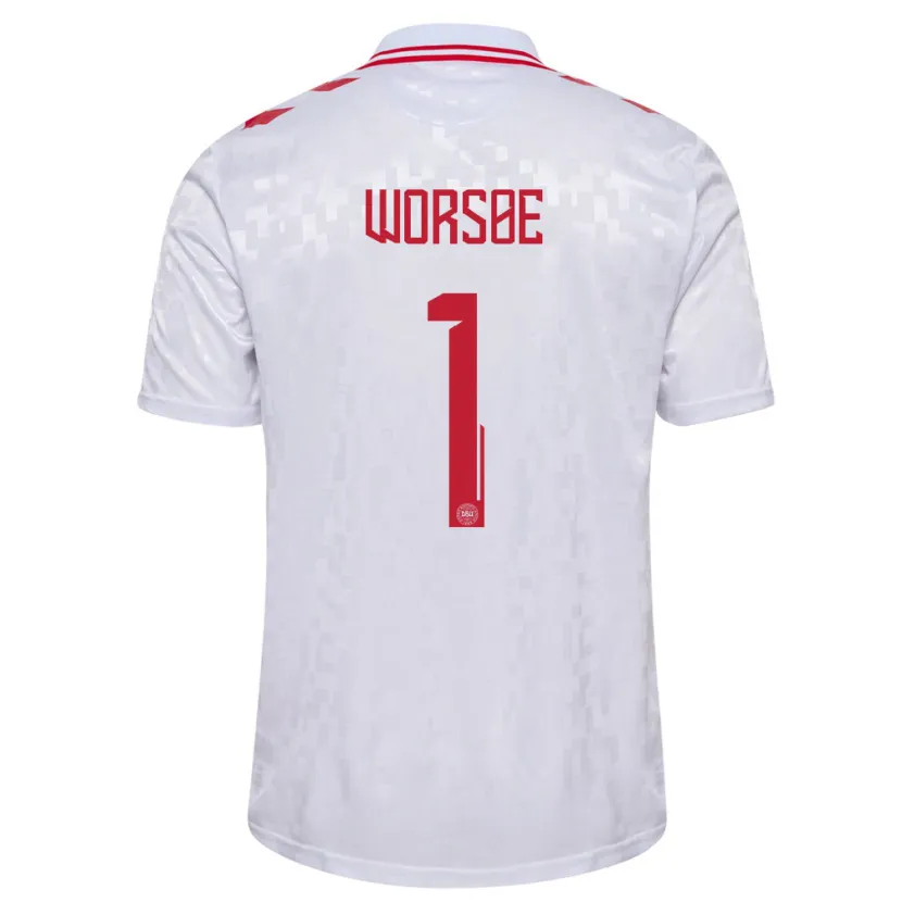 Danxen Homme Maillot Danemark Laura Worsoe #1 Blanc Tenues Extérieur 24-26 T-Shirt