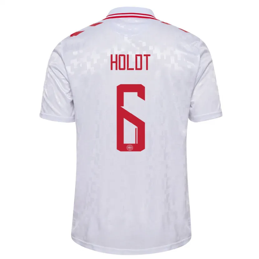 Danxen Homme Maillot Danemark Olivia Holdt #6 Blanc Tenues Extérieur 24-26 T-Shirt