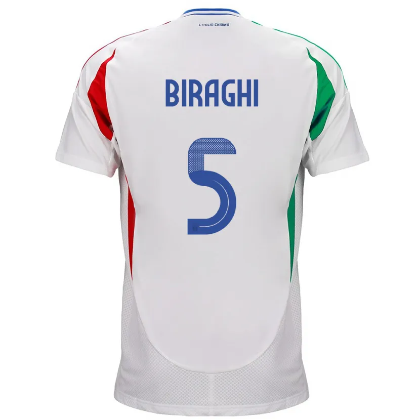 Danxen Homme Maillot Italie Cristiano Biraghi #5 Blanc Tenues Extérieur 24-26 T-Shirt
