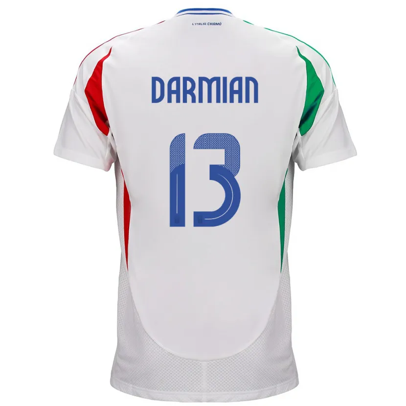 Danxen Homme Maillot Italie Matteo Darmian #13 Blanc Tenues Extérieur 24-26 T-Shirt