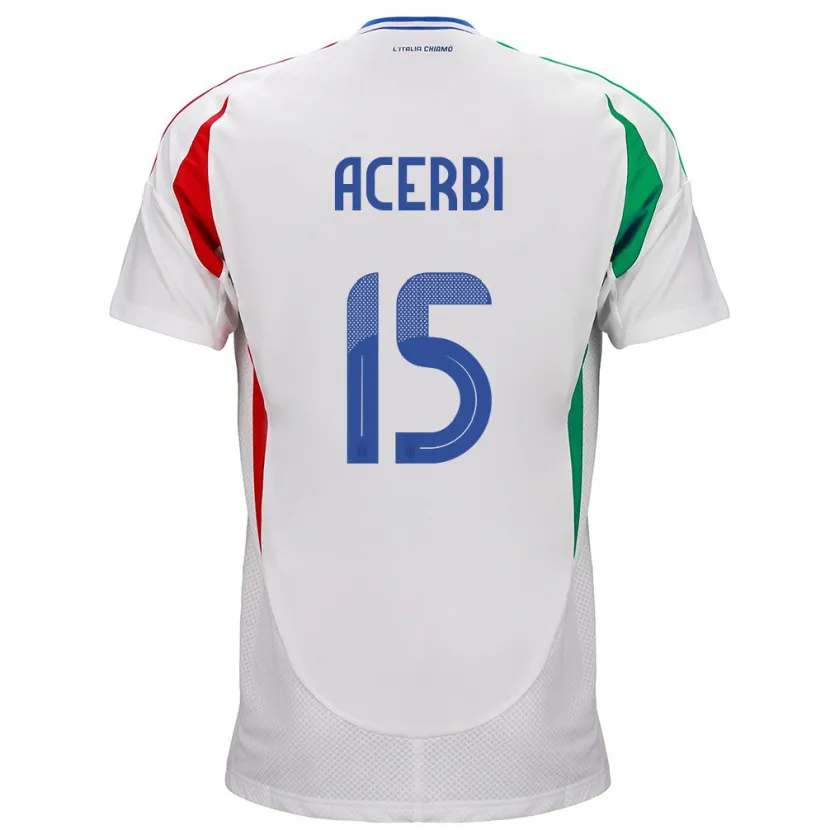 Danxen Homme Maillot Italie Francesco Acerbi #15 Blanc Tenues Extérieur 24-26 T-Shirt