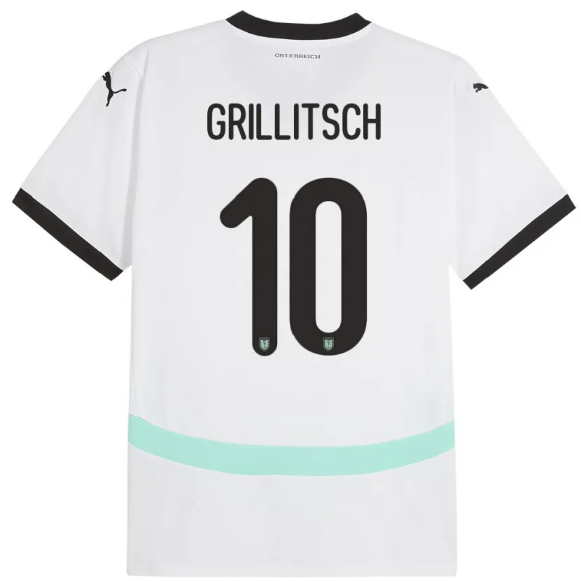 Danxen Homme Maillot Autriche Florian Grillitsch #10 Blanc Tenues Extérieur 24-26 T-Shirt