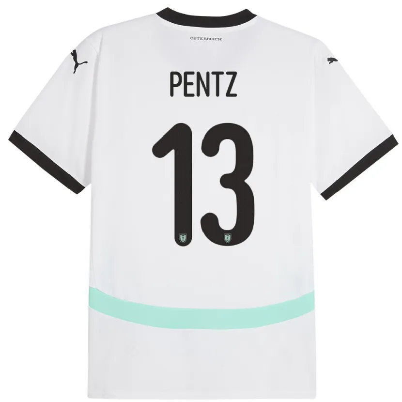 Danxen Homme Maillot Autriche Patrick Pentz #13 Blanc Tenues Extérieur 24-26 T-Shirt