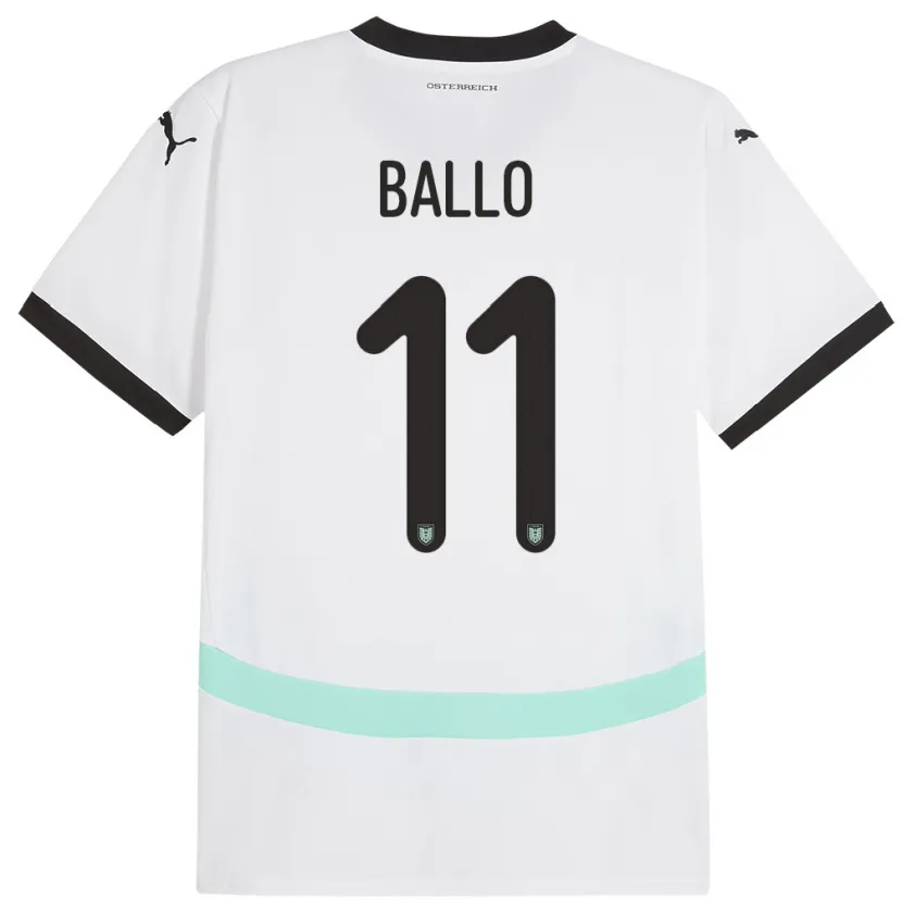 Danxen Homme Maillot Autriche Thierno Ballo #11 Blanc Tenues Extérieur 24-26 T-Shirt