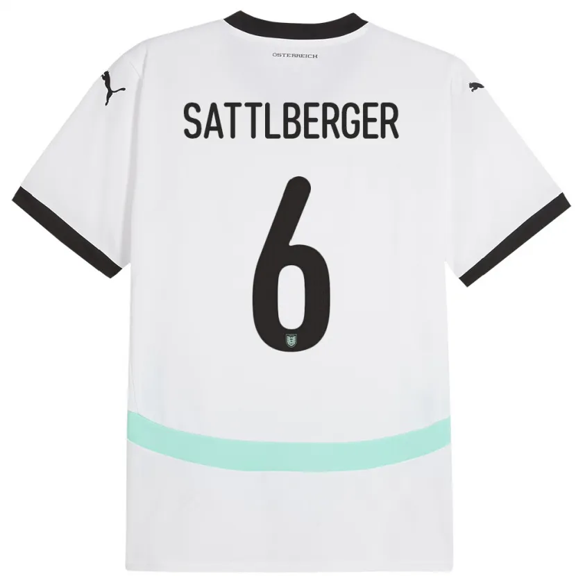 Danxen Homme Maillot Autriche Nikolas Sattlberger #6 Blanc Tenues Extérieur 24-26 T-Shirt