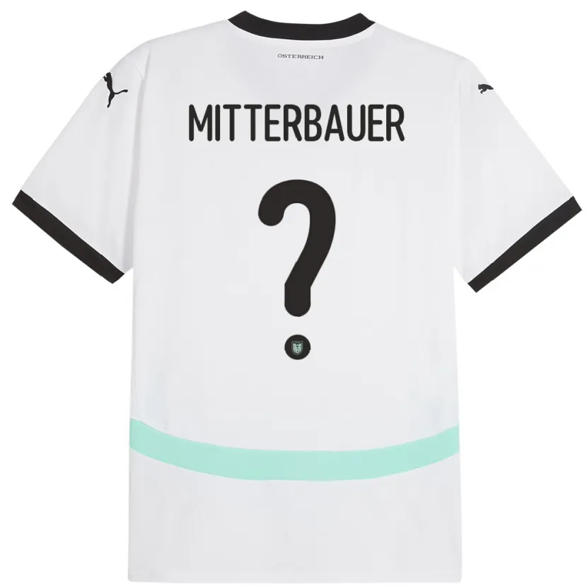 Danxen Homme Maillot Autriche Elias Mitterbauer #0 Blanc Tenues Extérieur 24-26 T-Shirt