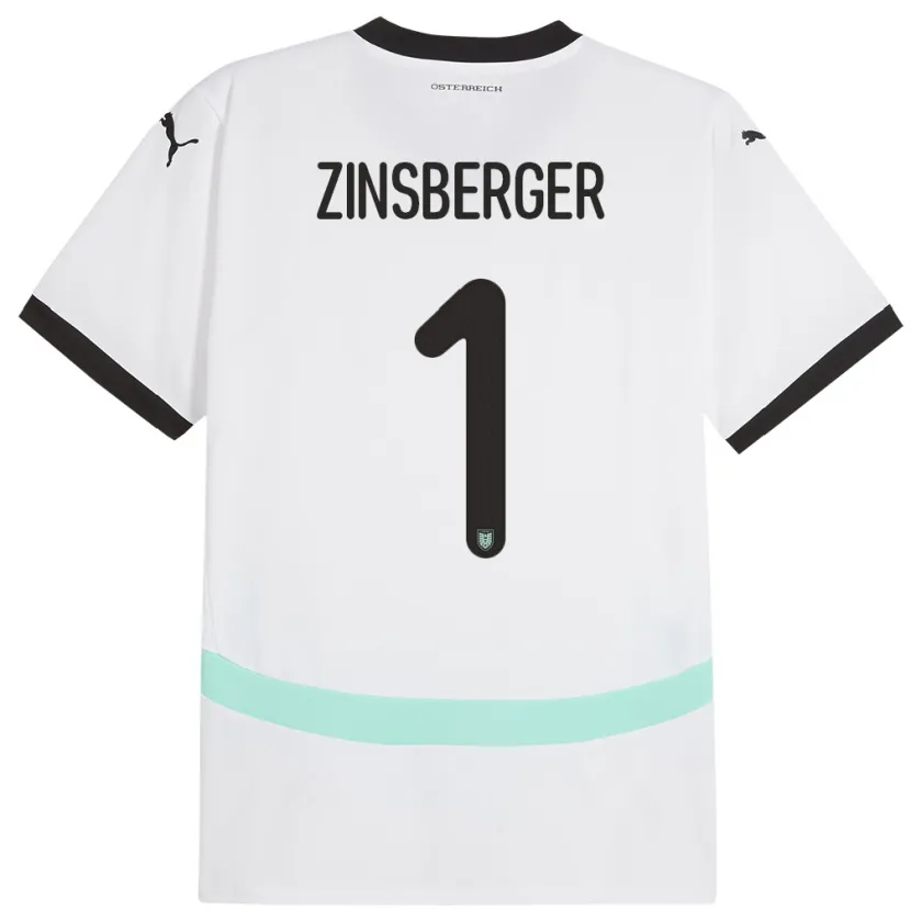 Danxen Homme Maillot Autriche Manuela Zinsberger #1 Blanc Tenues Extérieur 24-26 T-Shirt