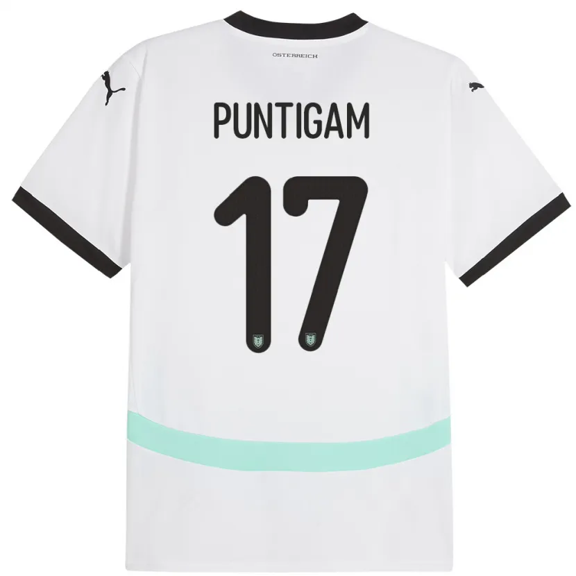 Danxen Homme Maillot Autriche Sarah Puntigam #17 Blanc Tenues Extérieur 24-26 T-Shirt