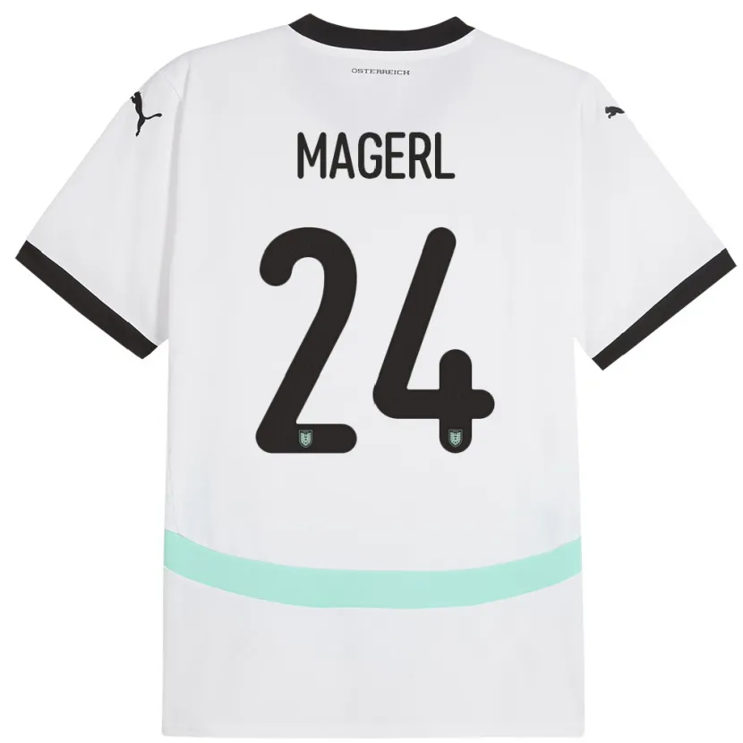 Danxen Homme Maillot Autriche Julia Magerl #24 Blanc Tenues Extérieur 24-26 T-Shirt