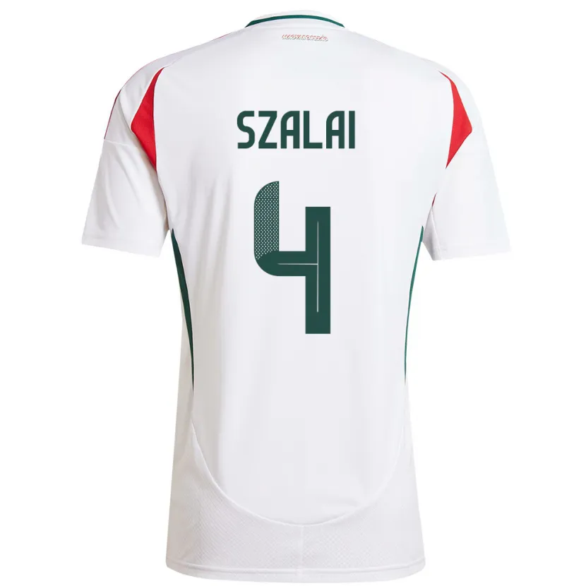 Danxen Homme Maillot Hongrie Attila Szalai #4 Blanc Tenues Extérieur 24-26 T-Shirt
