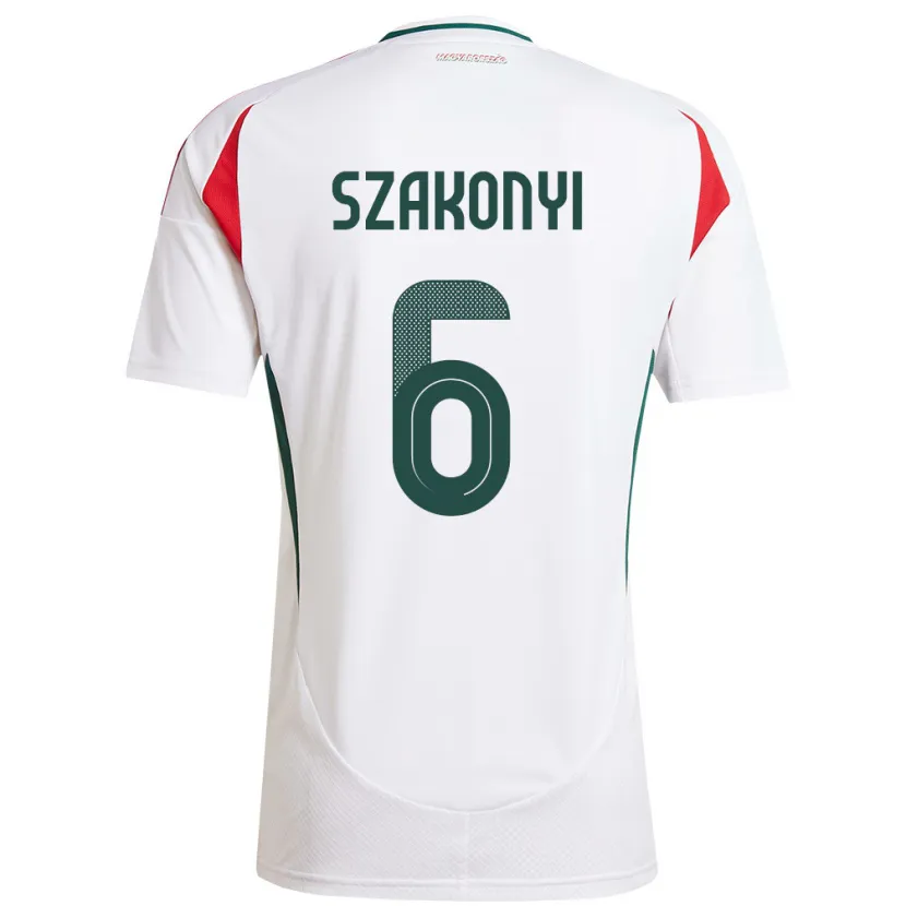 Danxen Homme Maillot Hongrie Emese Szakonyi #6 Blanc Tenues Extérieur 24-26 T-Shirt