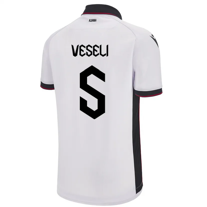 Danxen Homme Maillot Albanie Frédéric Veseli #5 Blanc Tenues Extérieur 24-26 T-Shirt