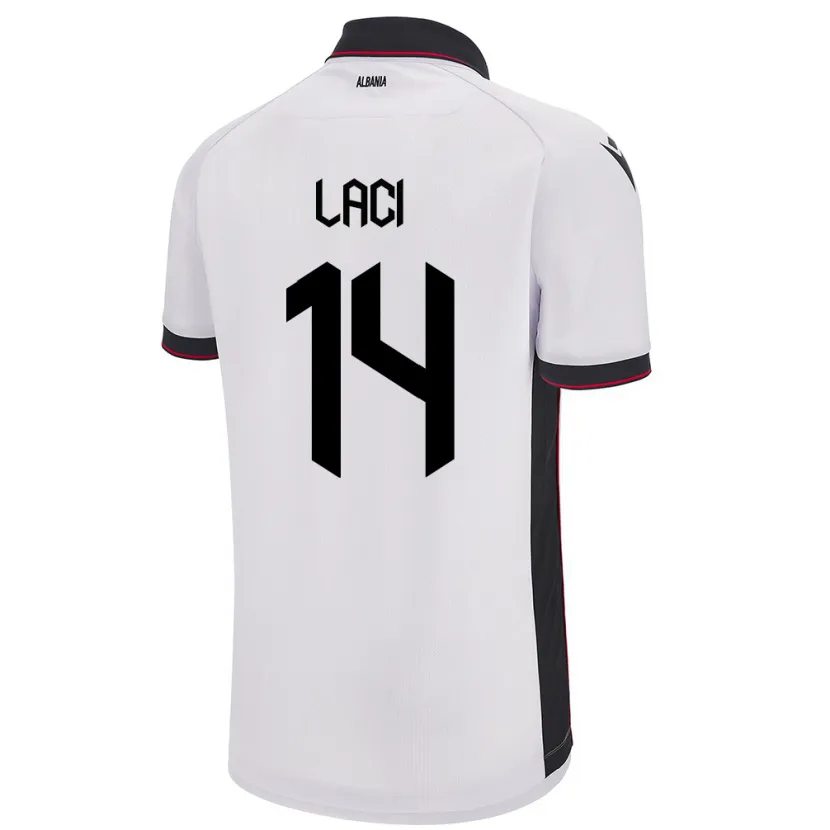 Danxen Homme Maillot Albanie Qazim Laci #14 Blanc Tenues Extérieur 24-26 T-Shirt