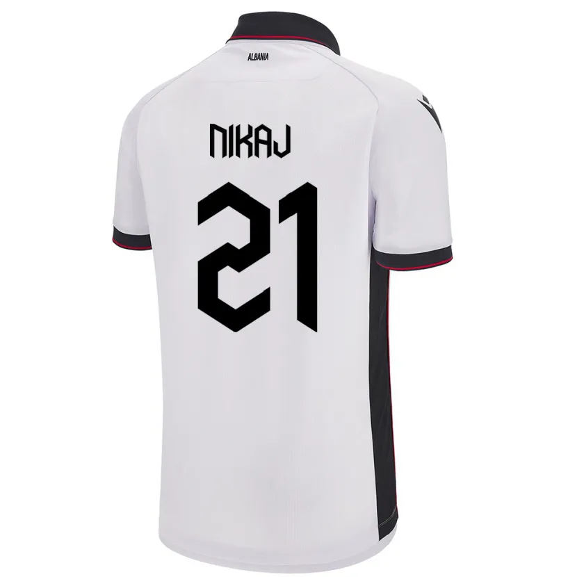 Danxen Homme Maillot Albanie Ardit Nikaj #21 Blanc Tenues Extérieur 24-26 T-Shirt