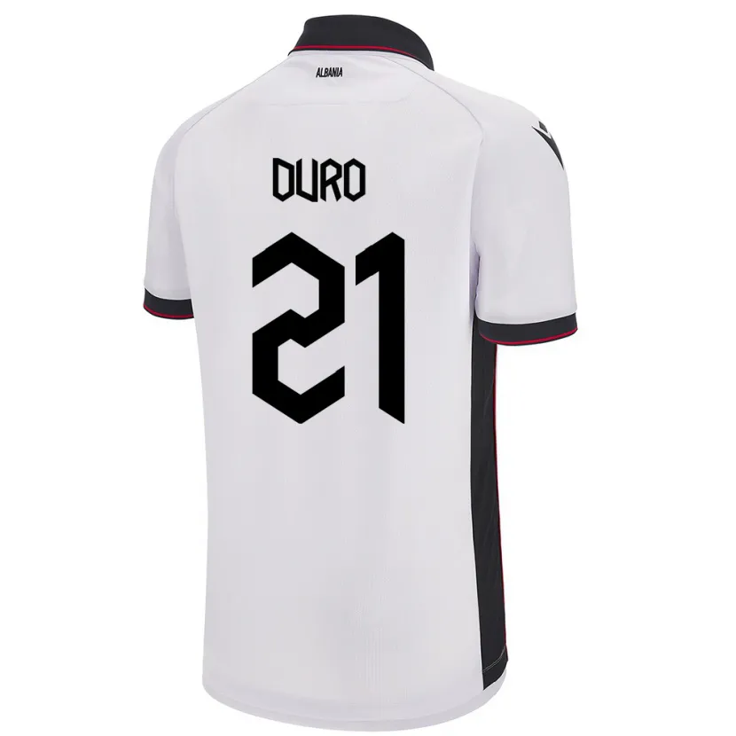 Danxen Homme Maillot Albanie Dejvi Duro #21 Blanc Tenues Extérieur 24-26 T-Shirt