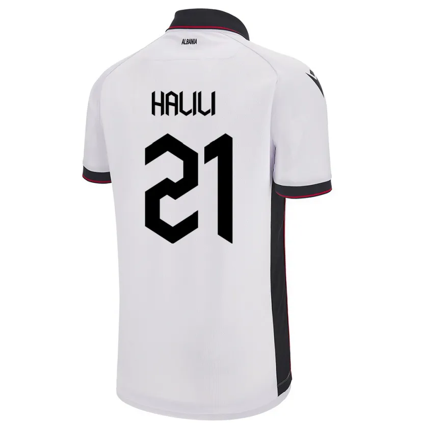 Danxen Homme Maillot Albanie Renato Halili #21 Blanc Tenues Extérieur 24-26 T-Shirt