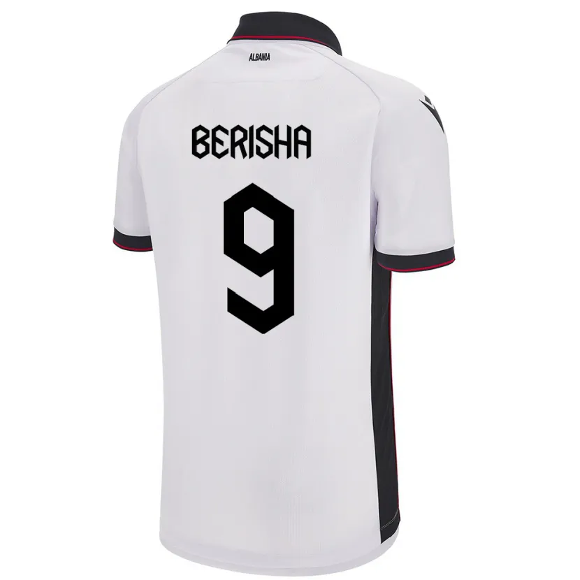 Danxen Homme Maillot Albanie Fortesa Berisha #9 Blanc Tenues Extérieur 24-26 T-Shirt