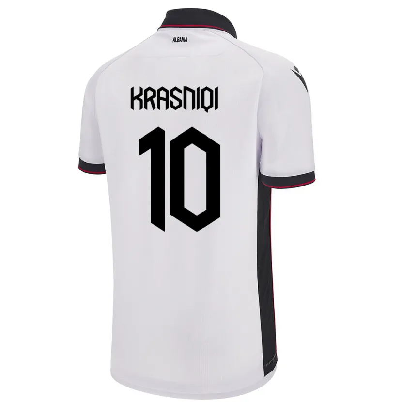 Danxen Homme Maillot Albanie Qëndresa Krasniqi #10 Blanc Tenues Extérieur 24-26 T-Shirt
