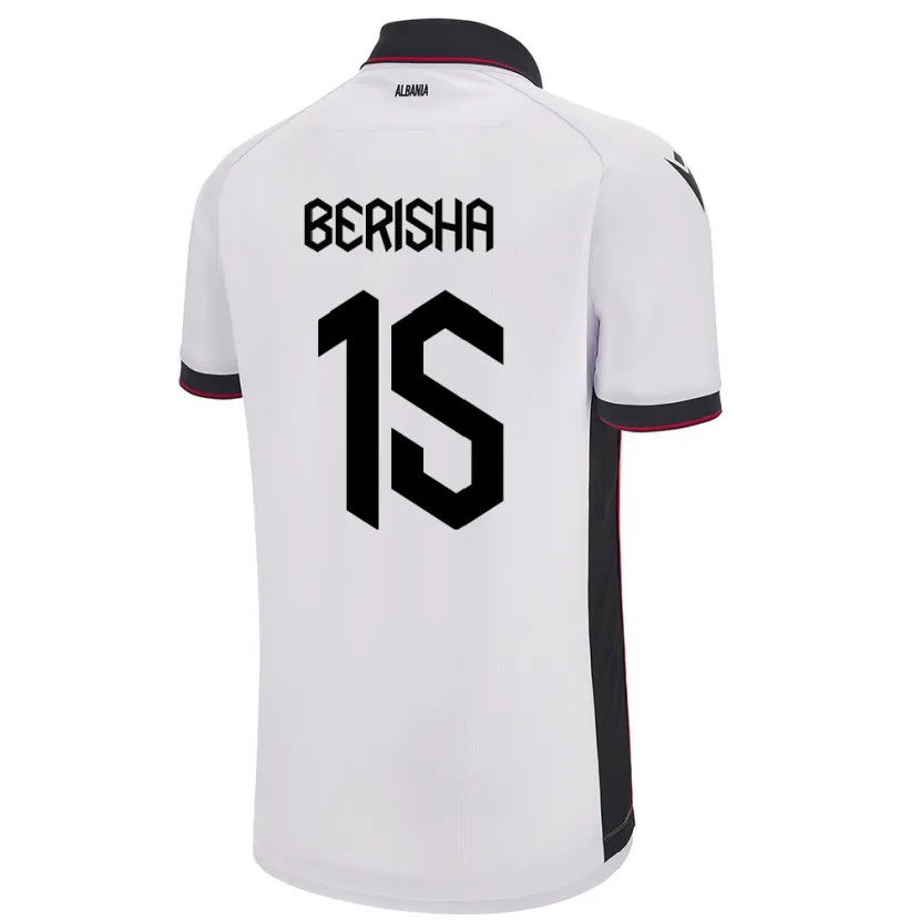 Danxen Homme Maillot Albanie Gresa Berisha #15 Blanc Tenues Extérieur 24-26 T-Shirt
