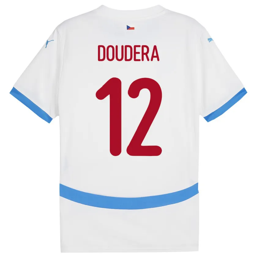 Danxen Homme Maillot Tchéquie David Doudera #12 Blanc Tenues Extérieur 24-26 T-Shirt