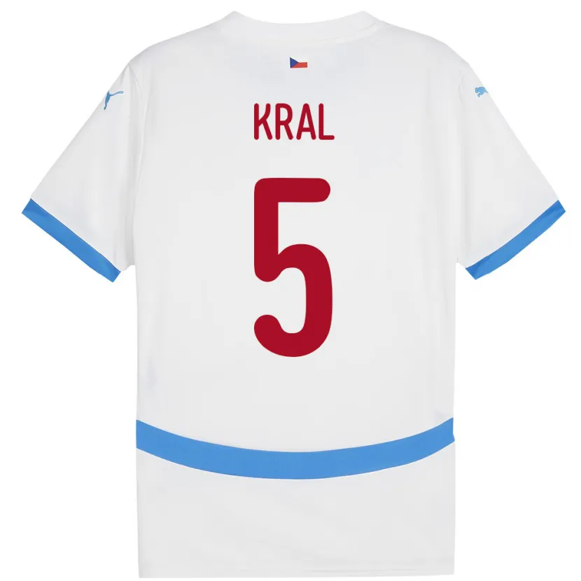 Danxen Homme Maillot Tchéquie Tomas Kral #5 Blanc Tenues Extérieur 24-26 T-Shirt