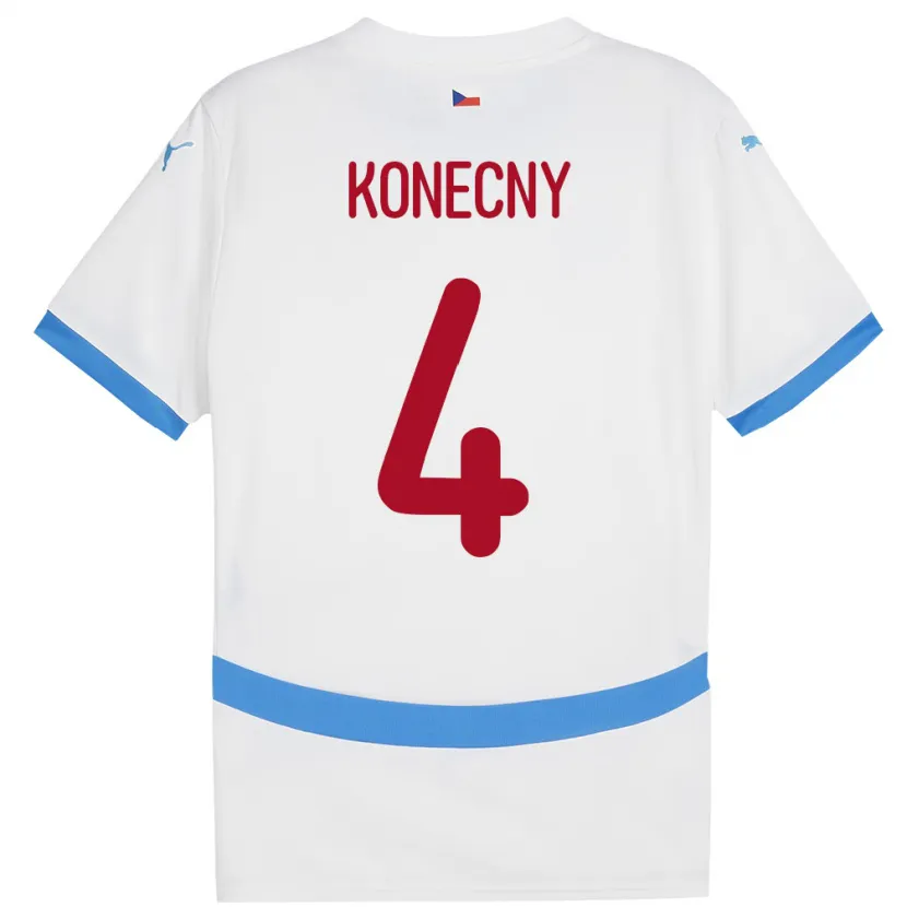 Danxen Homme Maillot Tchéquie Mikulas Konecny #4 Blanc Tenues Extérieur 24-26 T-Shirt