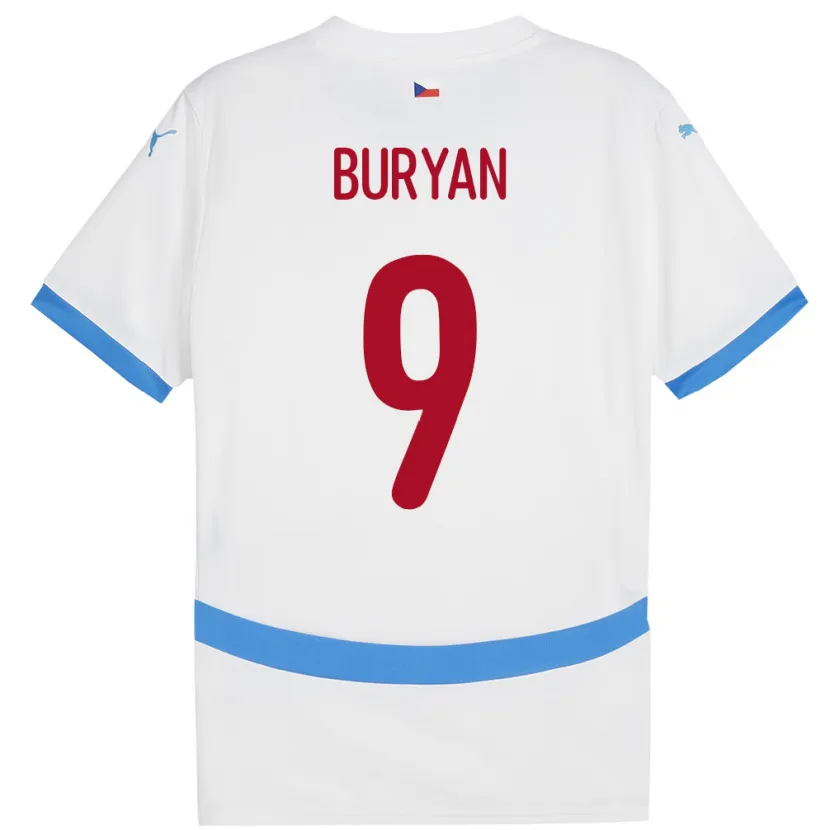 Danxen Homme Maillot Tchéquie Jan Buryan #9 Blanc Tenues Extérieur 24-26 T-Shirt