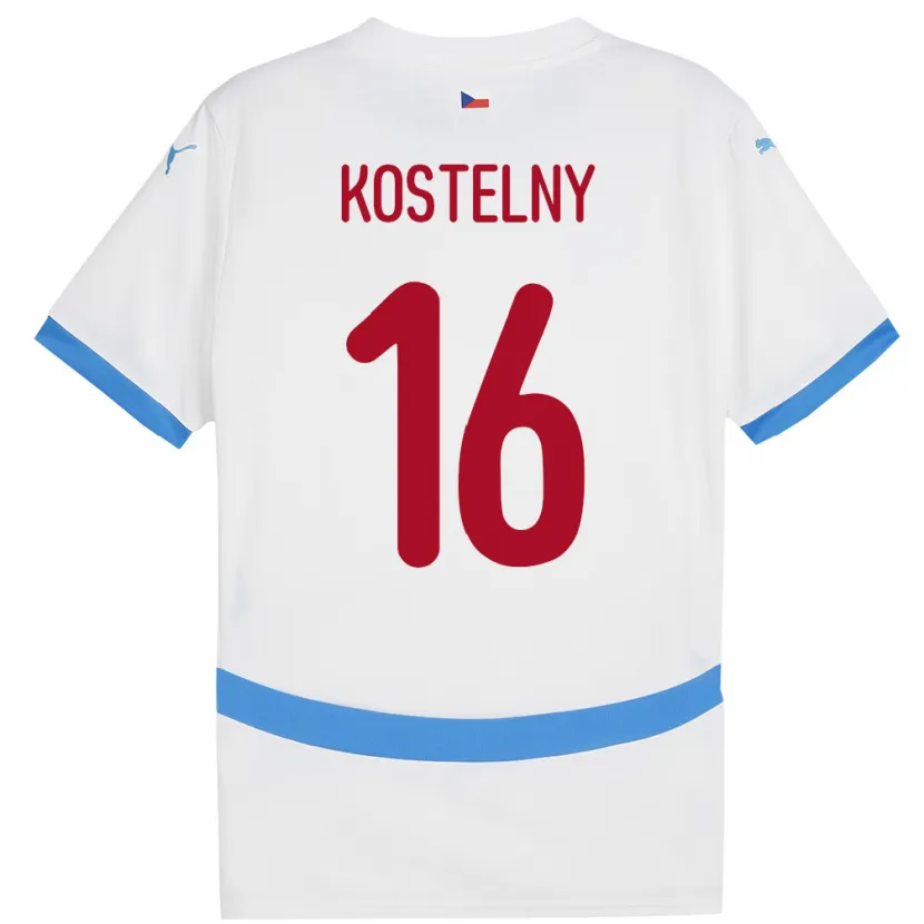 Danxen Homme Maillot Tchéquie Krystof Kostelny #16 Blanc Tenues Extérieur 24-26 T-Shirt