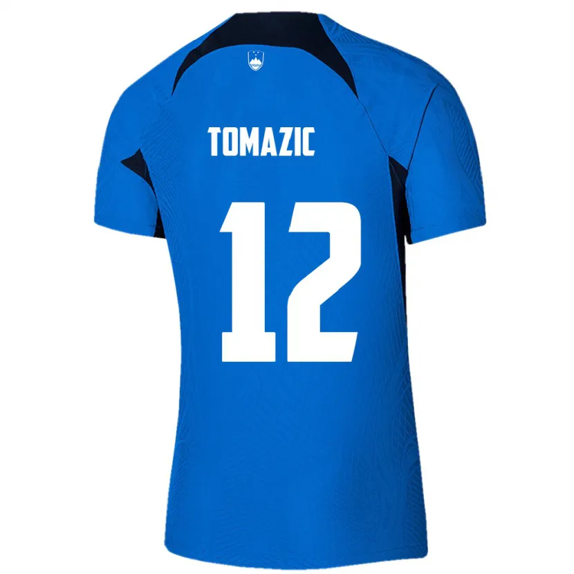Danxen Homme Maillot Slovénie Lukas Tomazic #12 Bleu Tenues Extérieur 24-26 T-Shirt