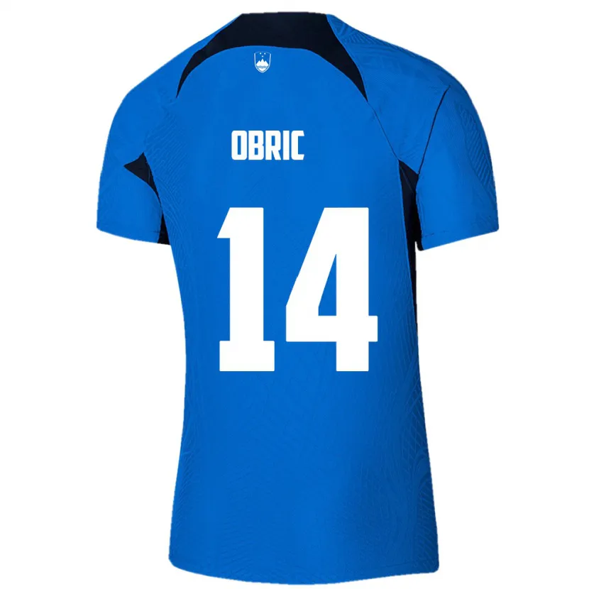 Danxen Homme Maillot Slovénie Relja Obric #14 Bleu Tenues Extérieur 24-26 T-Shirt