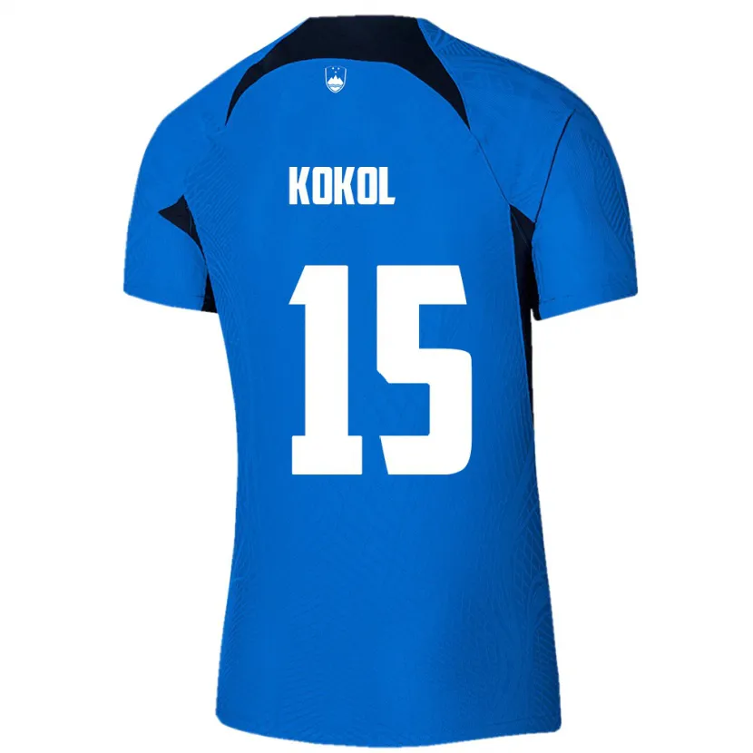 Danxen Homme Maillot Slovénie Luka Kokol #15 Bleu Tenues Extérieur 24-26 T-Shirt