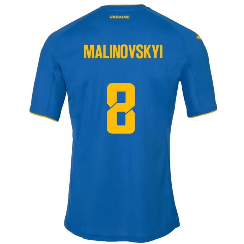 Danxen Homme Maillot Ukraine Ruslan Malinovskyi #8 Bleu Tenues Extérieur 24-26 T-Shirt