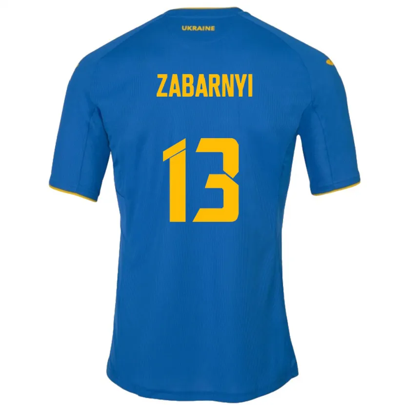 Danxen Homme Maillot Ukraine Ilya Zabarnyi #13 Bleu Tenues Extérieur 24-26 T-Shirt