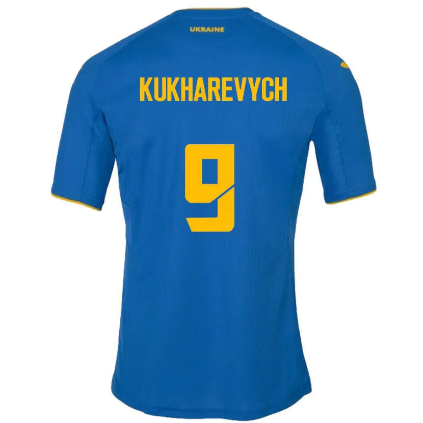 Danxen Homme Maillot Ukraine Mykola Kukharevych #9 Bleu Tenues Extérieur 24-26 T-Shirt