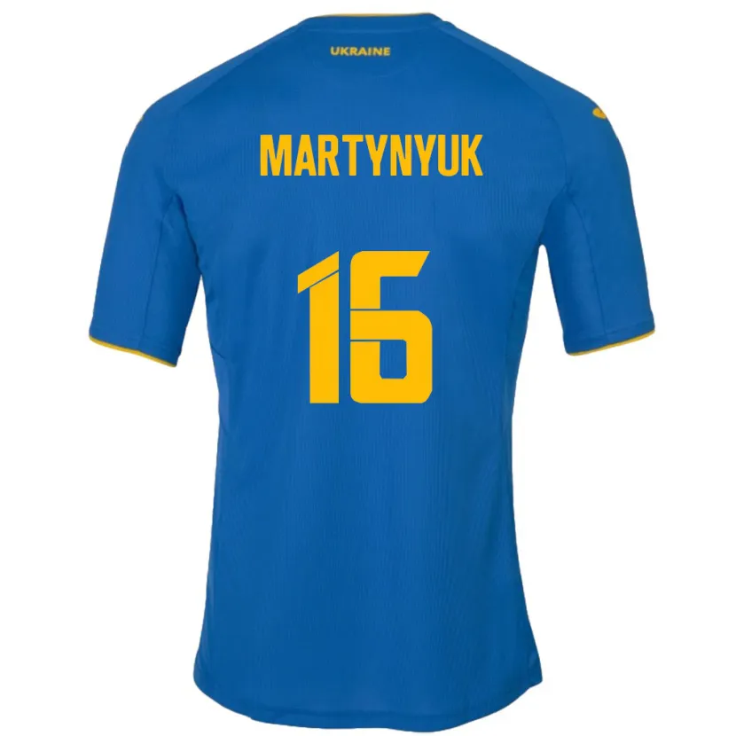 Danxen Homme Maillot Ukraine Oleksandr Martynyuk #16 Bleu Tenues Extérieur 24-26 T-Shirt