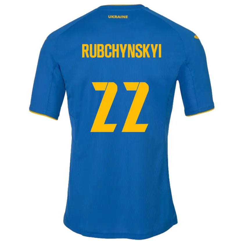Danxen Homme Maillot Ukraine Valentyn Rubchynskyi #22 Bleu Tenues Extérieur 24-26 T-Shirt