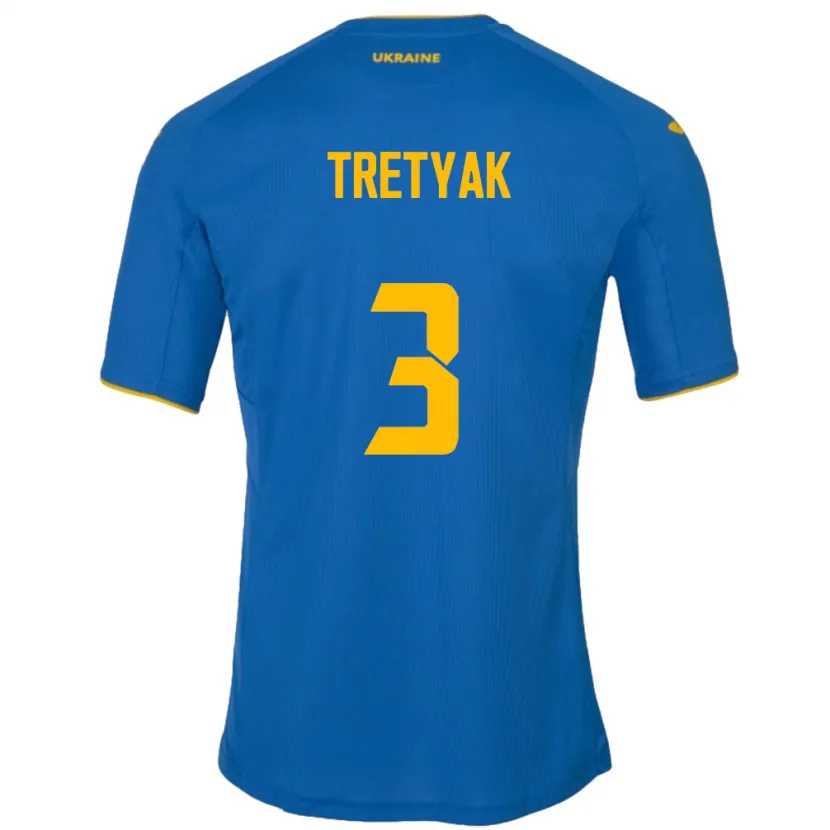Danxen Homme Maillot Ukraine Demyan Tretyak #3 Bleu Tenues Extérieur 24-26 T-Shirt