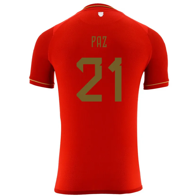 Danxen Homme Maillot Bolivie Luis Paz #21 Rouge Tenues Extérieur 24-26 T-Shirt