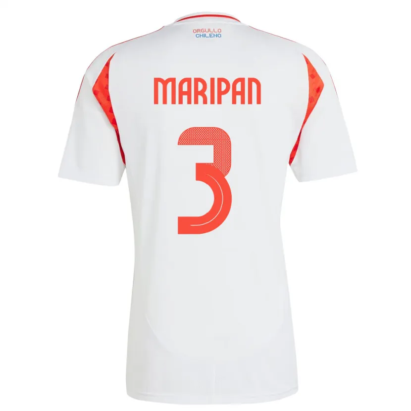Danxen Homme Maillot Chili Guillermo Maripán #3 Blanc Tenues Extérieur 24-26 T-Shirt