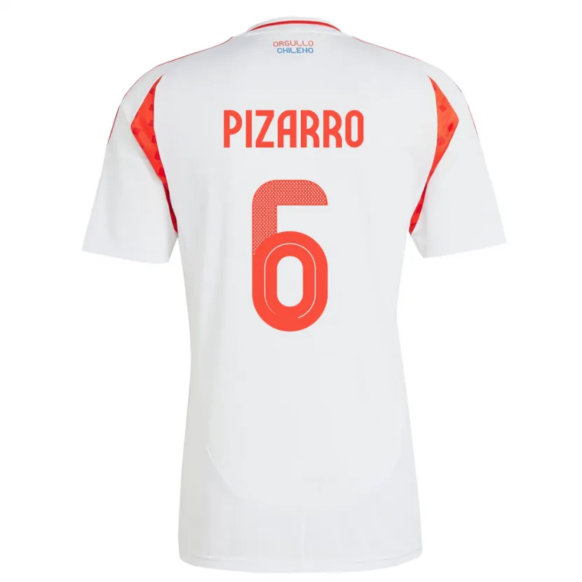 Danxen Homme Maillot Chili Vicente Pizarro #6 Blanc Tenues Extérieur 24-26 T-Shirt